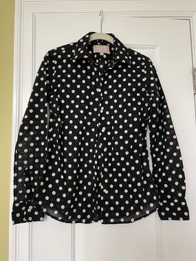 Banana Republic Black Polka Dot Button-Up Blouse